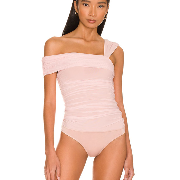 Majorelle Pastel Pink Ruched Bodysuit Size Small One Shoulder Top Asymmetric NEW - Picture 3 of 11